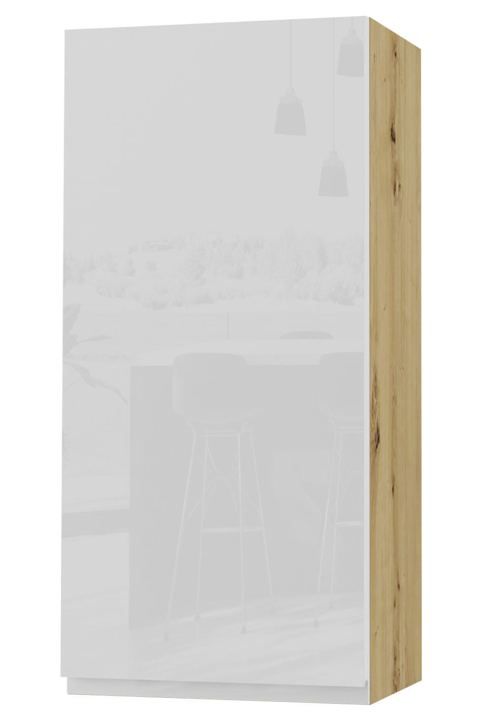 HÄNGESCHRANK Florence W4/45 Eiche Artisan / RAL 9003 signalweiß HG 45 / 32,5 / 96cm - Türanschlag rechts - Weiß Hochglanz/Eiche Artisan, Holz/Holzwerkstoff (45/96/32.5cm) - Feldmann-Wohnen