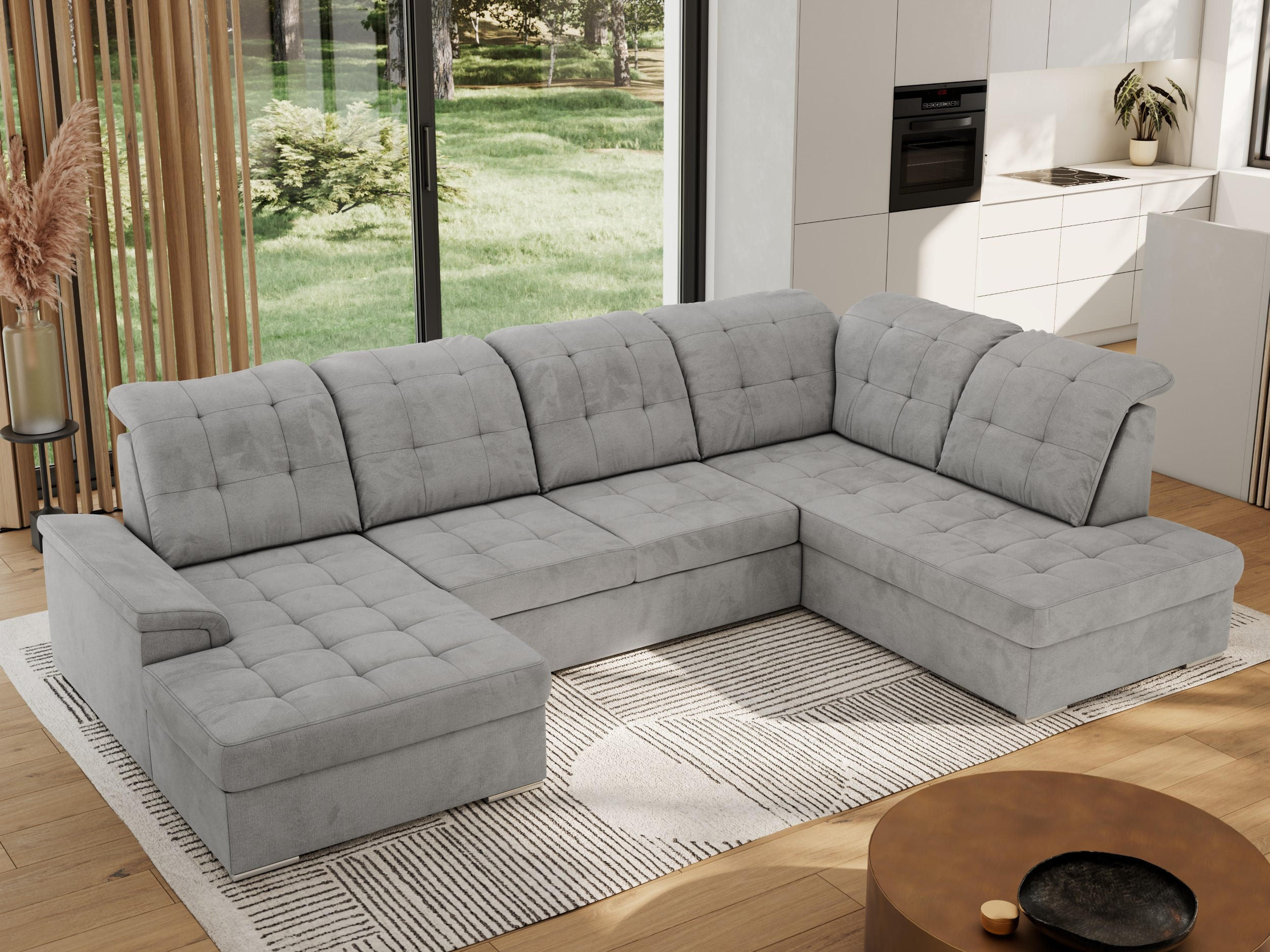 WOHNLANDSCHAFT MADRITO U - Hellgrau Velorus - Rechts - Silberfarben/Hellgrau, Textil/Metall (323/89/204cm) - MKS