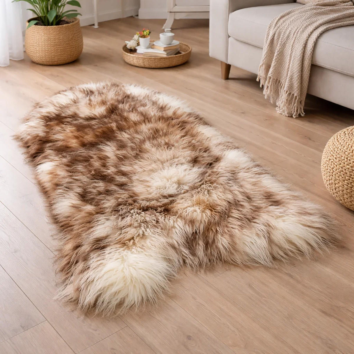 SCHAFFELL Langhaar skandinavisch weich chromfrei Braun geflammt ca. 125 cm - Braun, Fell (70/125cm) - Provellus