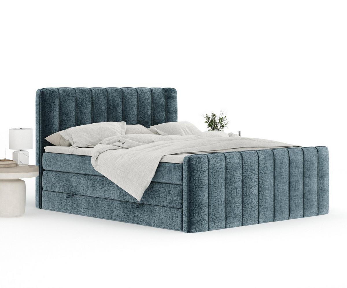 BOXSPRINGBETT Novara Blau 140/200 cm - Blau/Schwarz, Holz/Holzwerkstoff (140/200cm) - Maison de Reve