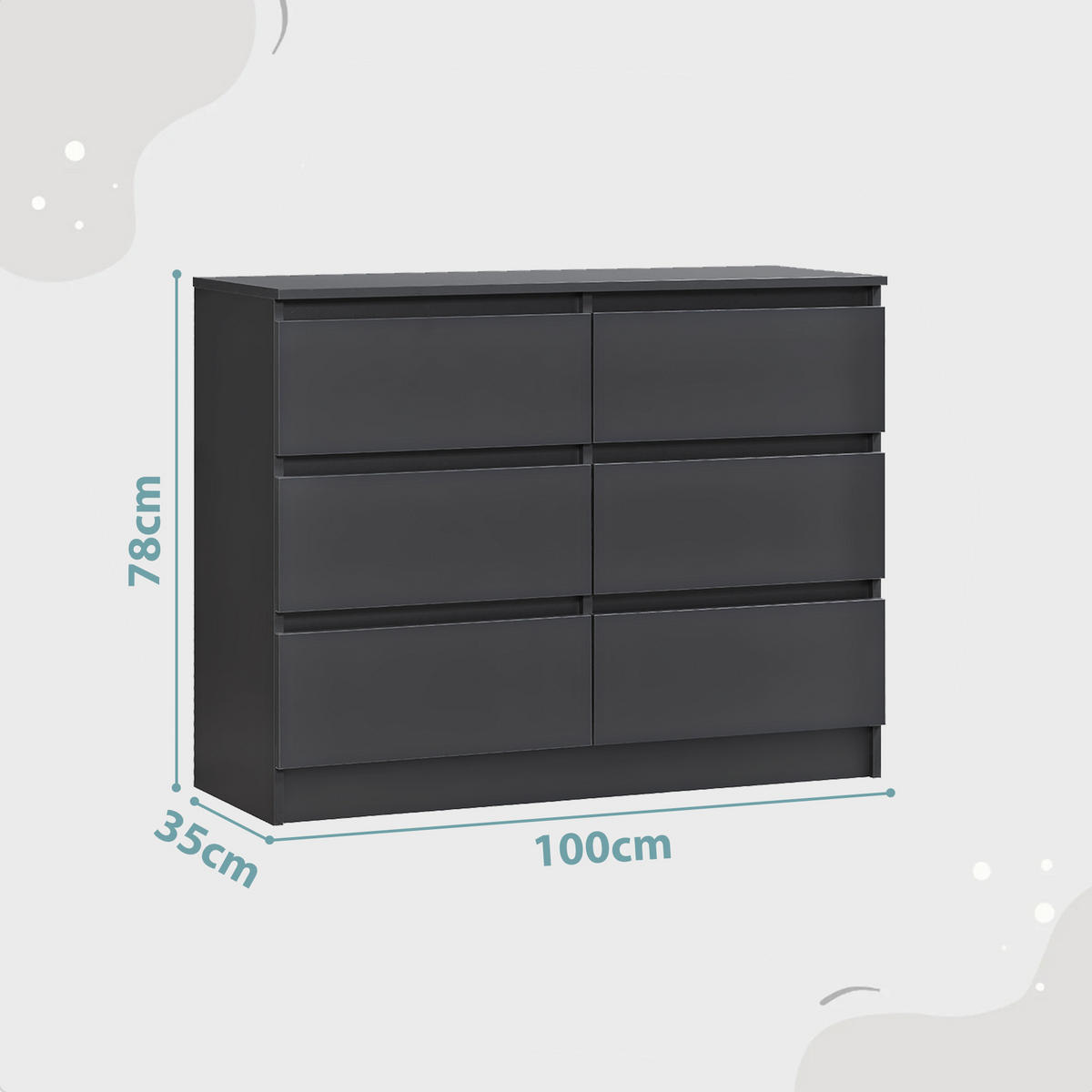 KOMMODE mit 6 Schubladen 100cm breit in anthrazit - Anthrazit, Holz (100/77.5/31cm) - Home Collective
