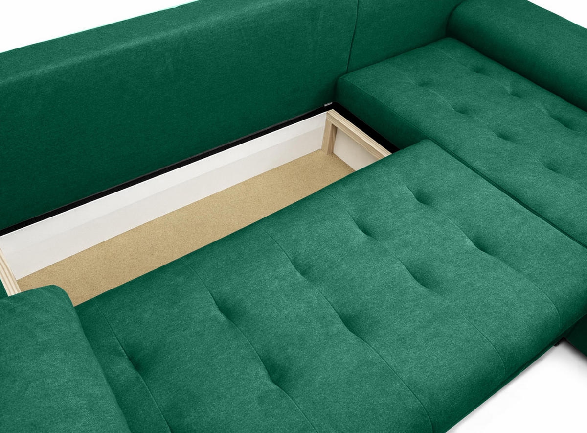 ECKSOFA L Form Manisa Grün 234/145/83 cm Rechts mit Schlaffunktion - Silberfarben/Grün, Kunststoff/Textil (234/145cm) - AX Living