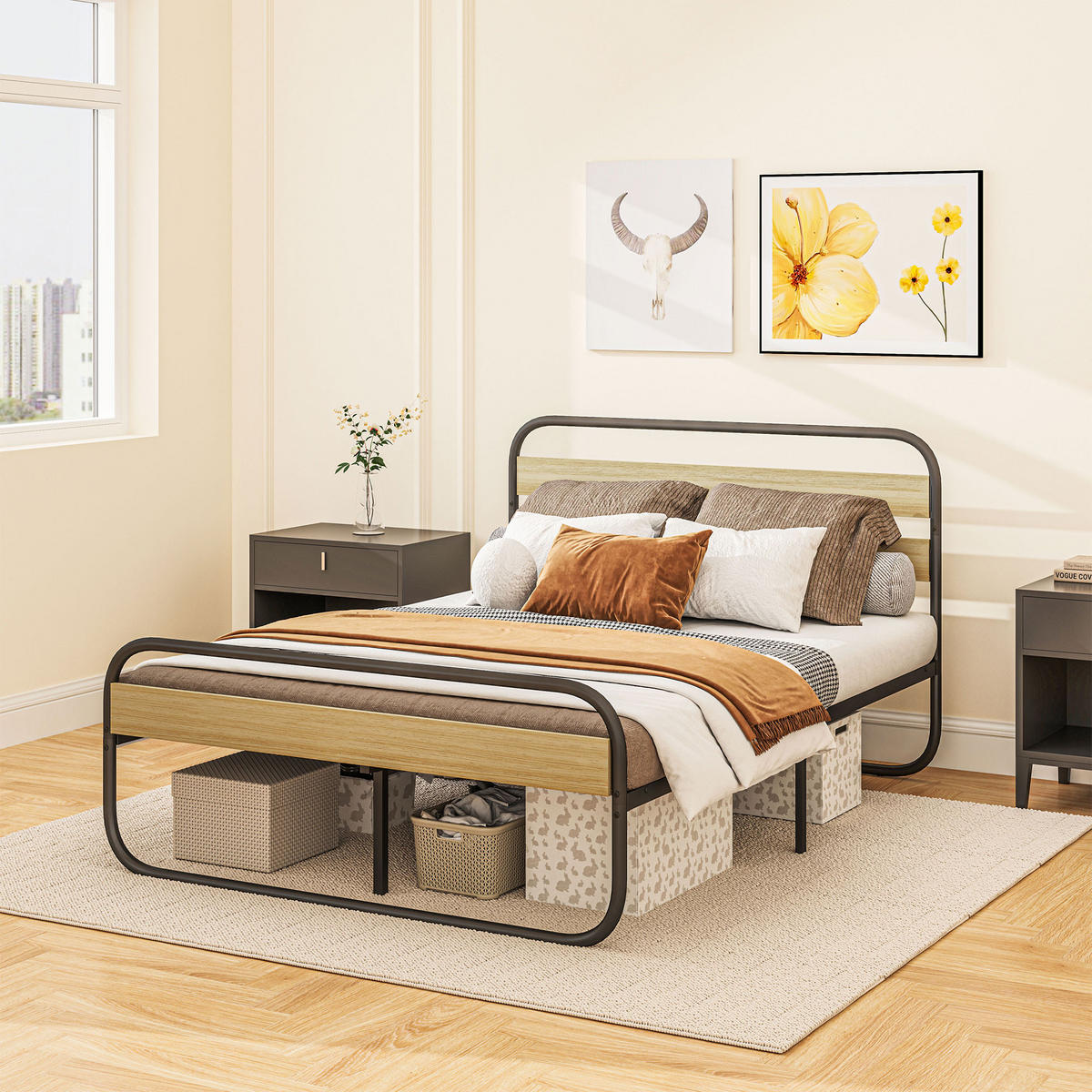 BETT 140x190 cm DE-14574 mit Kopfteil & Lattenrost Holzoptik - Eichefarben, Metall (140/190cm) - ComfortXL