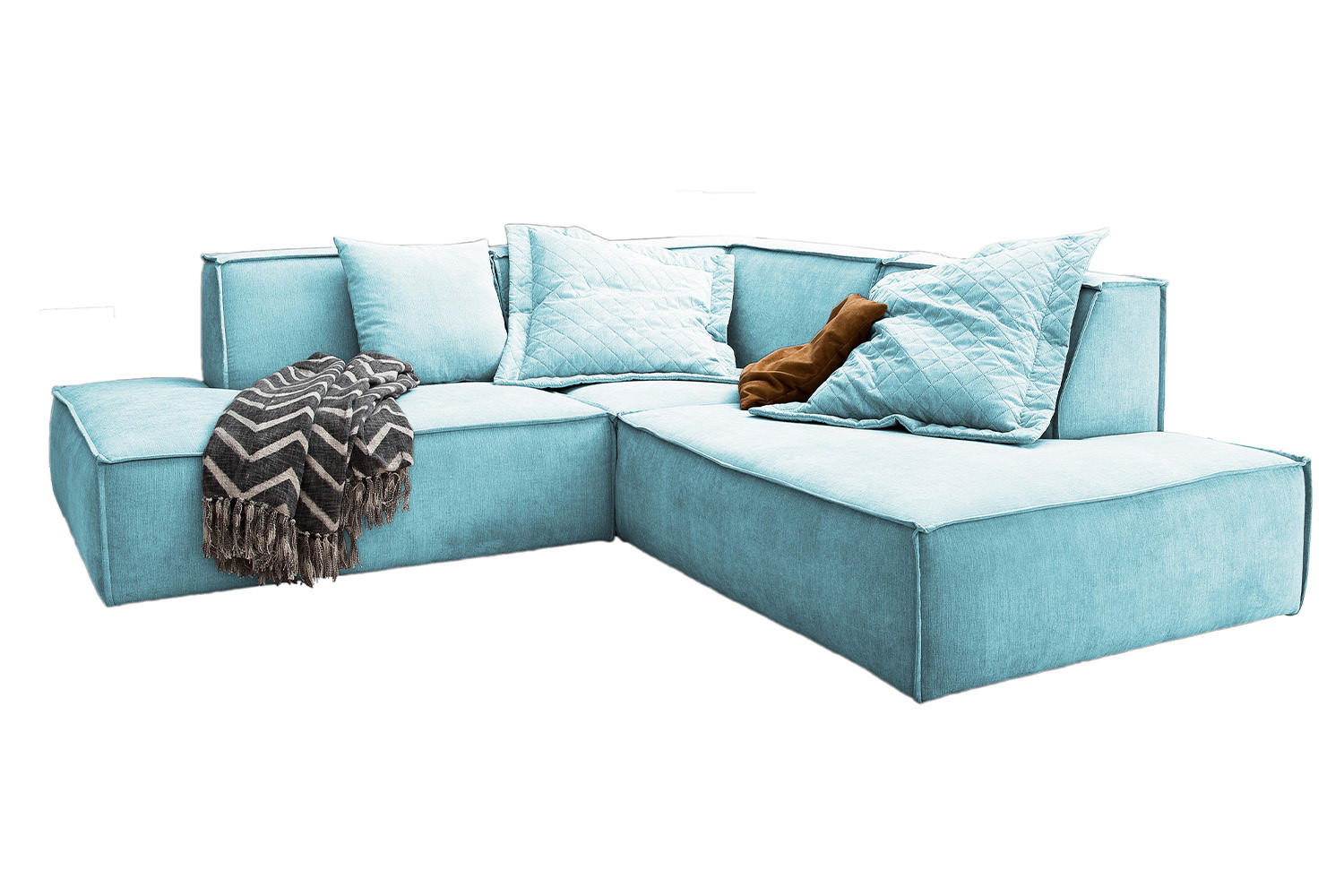 ECKSOFA SAMU Hellblau Webstoff - Schwarz/Hellblau, Textil (226/224cm) - KAWOLA