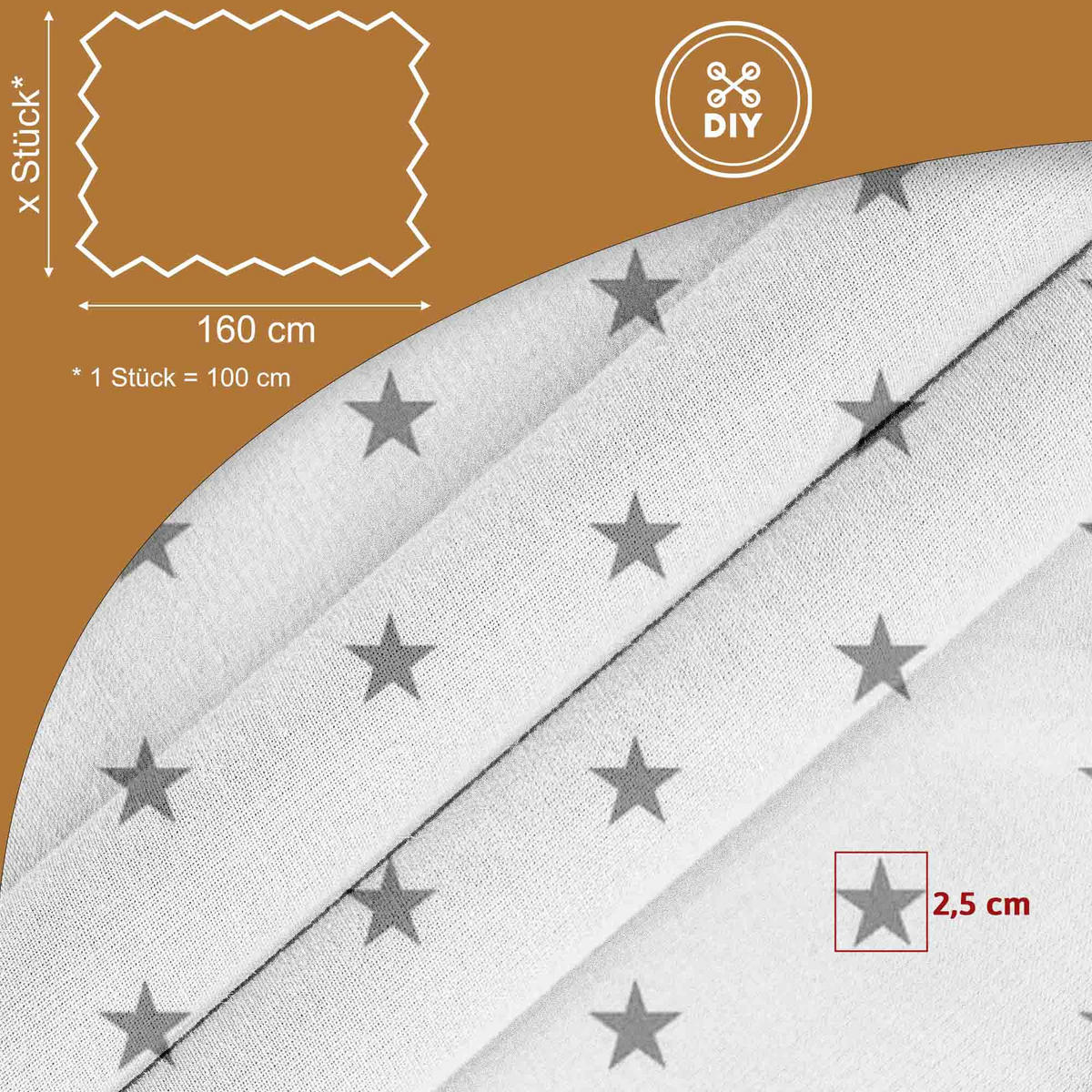 BAUMWOLLSTOFF Stardust 160 cm breit, 145 g/m², hellgrau mit weißen Sternen, robuste Baumwoll-Leinwand - Hellgrau, Textil (160/100cm) - Dreamroots