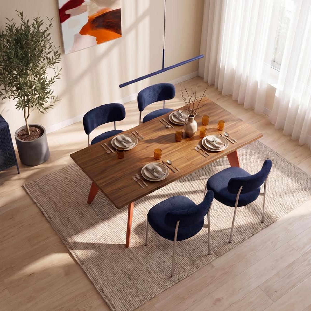 ESSTISCH ausziehbar 140/180cm Metallbeine Terracotta und Tischplatte Nussbaum-Optik Meloe - Terracotta/Nussbaumfarben, Holzwerkstoff/Metall (90/140/76cm) - Sicaan