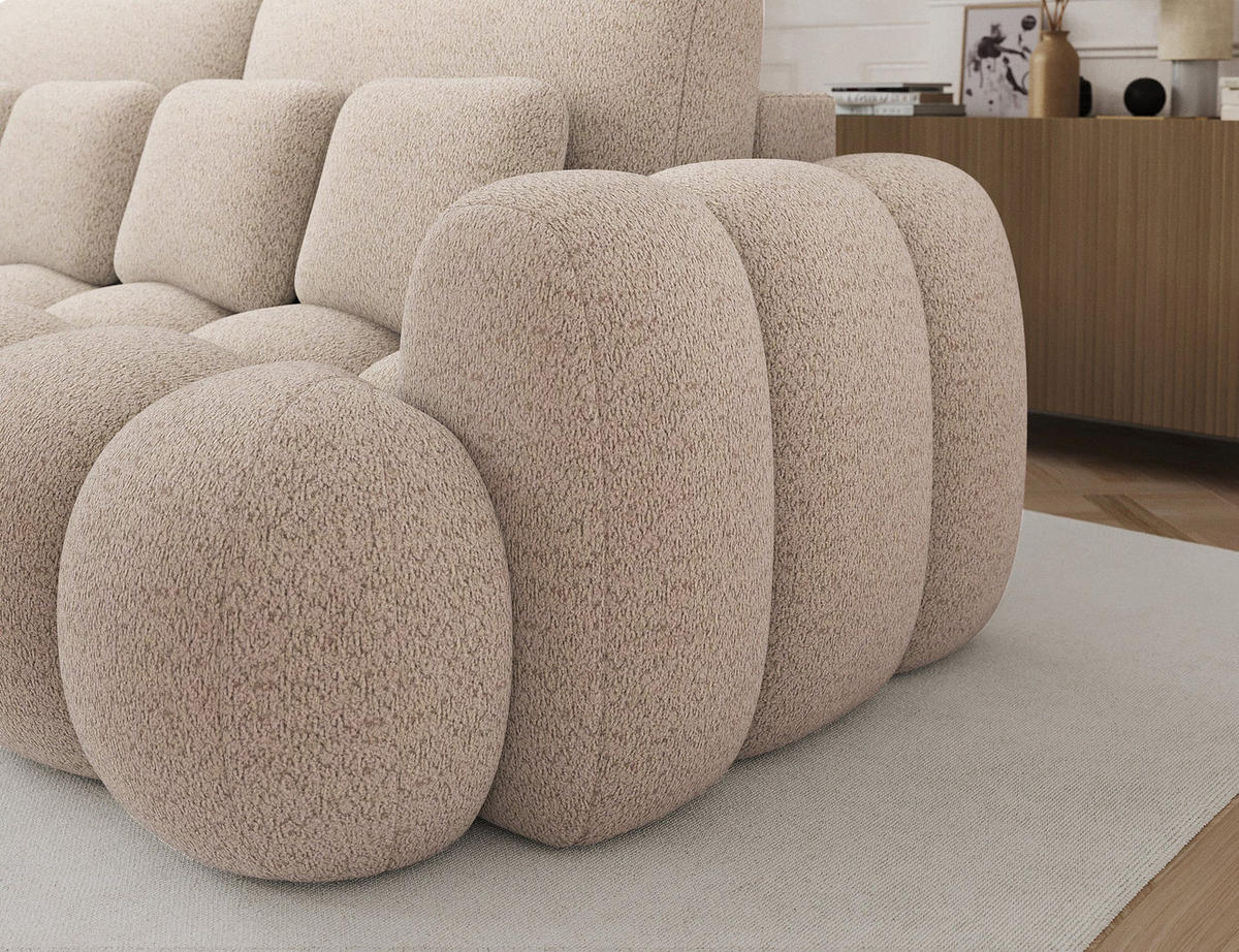 SCHLAFSOFA COTONN 256 cm – Modernes 3-Sitzer Sofa mit Schlaffunktion, Bettkasten und Dekokissen - Beige, Kunststoff (256/119/105cm) - Wohnideebilder