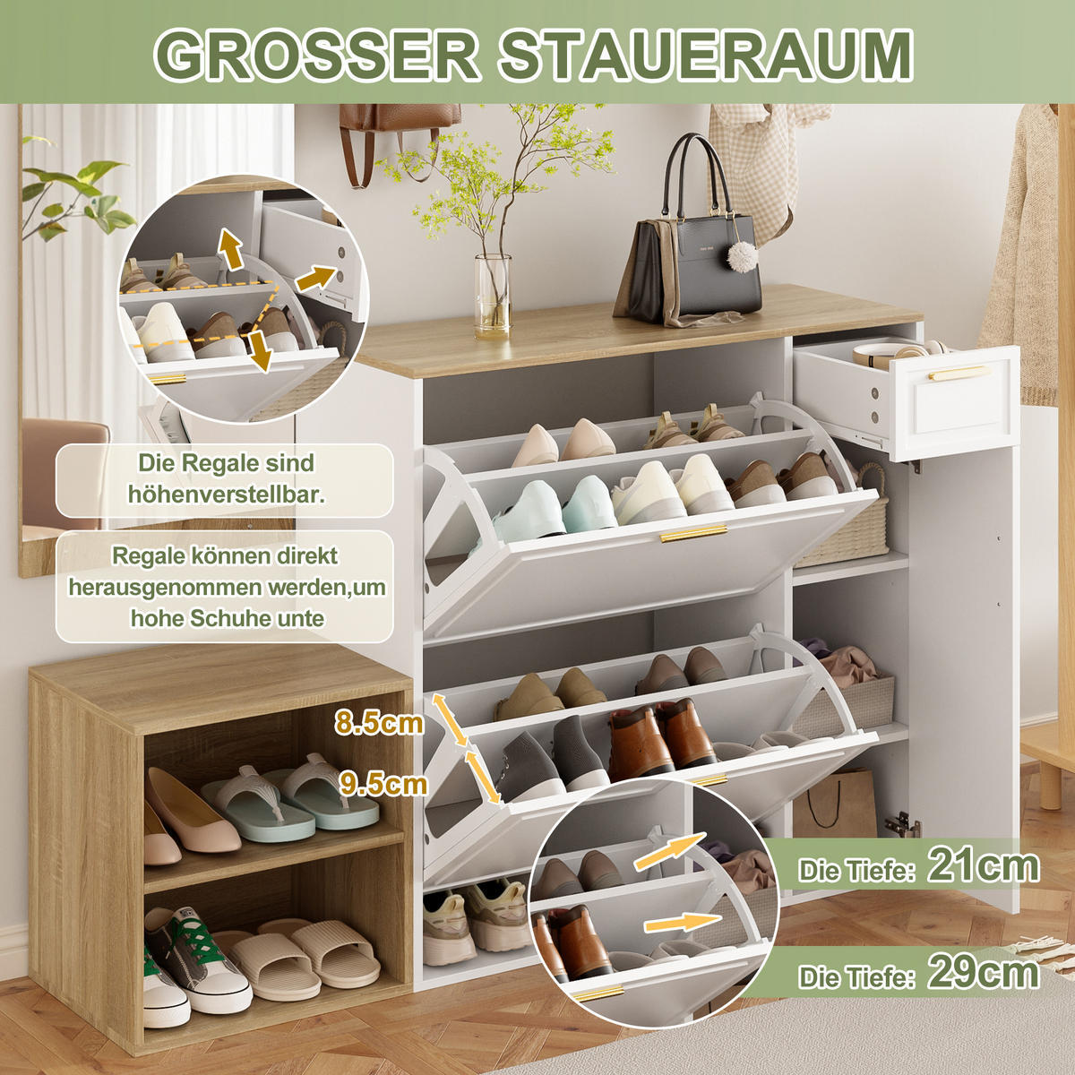 SCHUHSCHRANK aus Spanplatte 139,5x35x166cm in Weiß mit 4-teiligem - Weiß, Holzwerkstoff (139.5/166/35cm) - Modfu