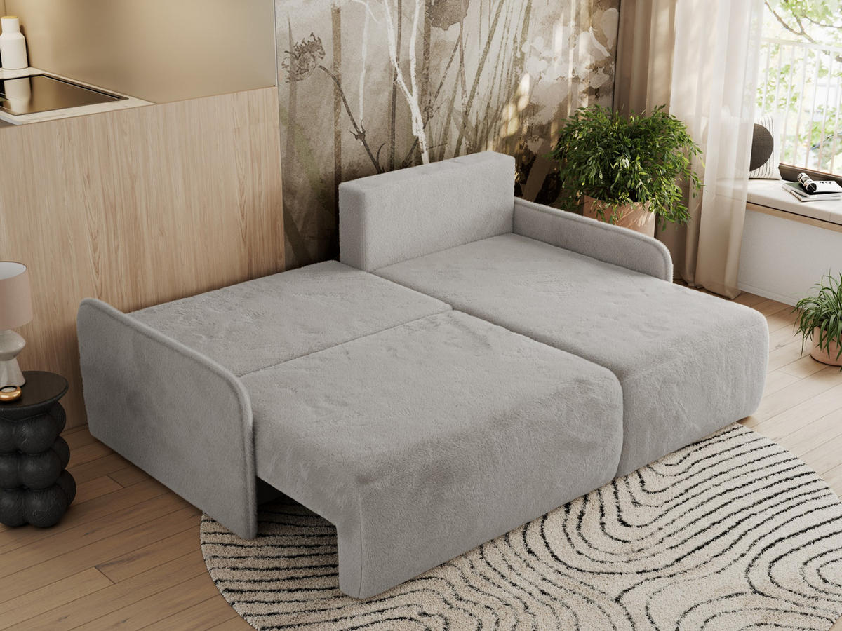 ECKSCHLAFSOFA ARPA L Hellgrau Plüsch - rechts - Hellgrau/Schwarz, Kunststoff/Textil (150/198cm) - MKS