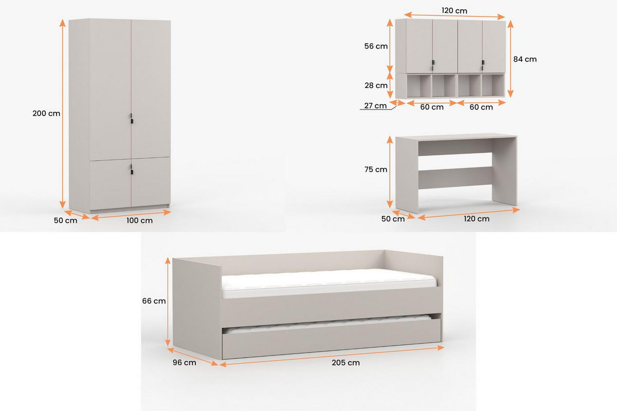 JUGENDZIMMER MANO C 7-teilig in Kaschmir - Kaschmir, Holzwerkstoff (316/200/205cm) - Deine Möbel 24