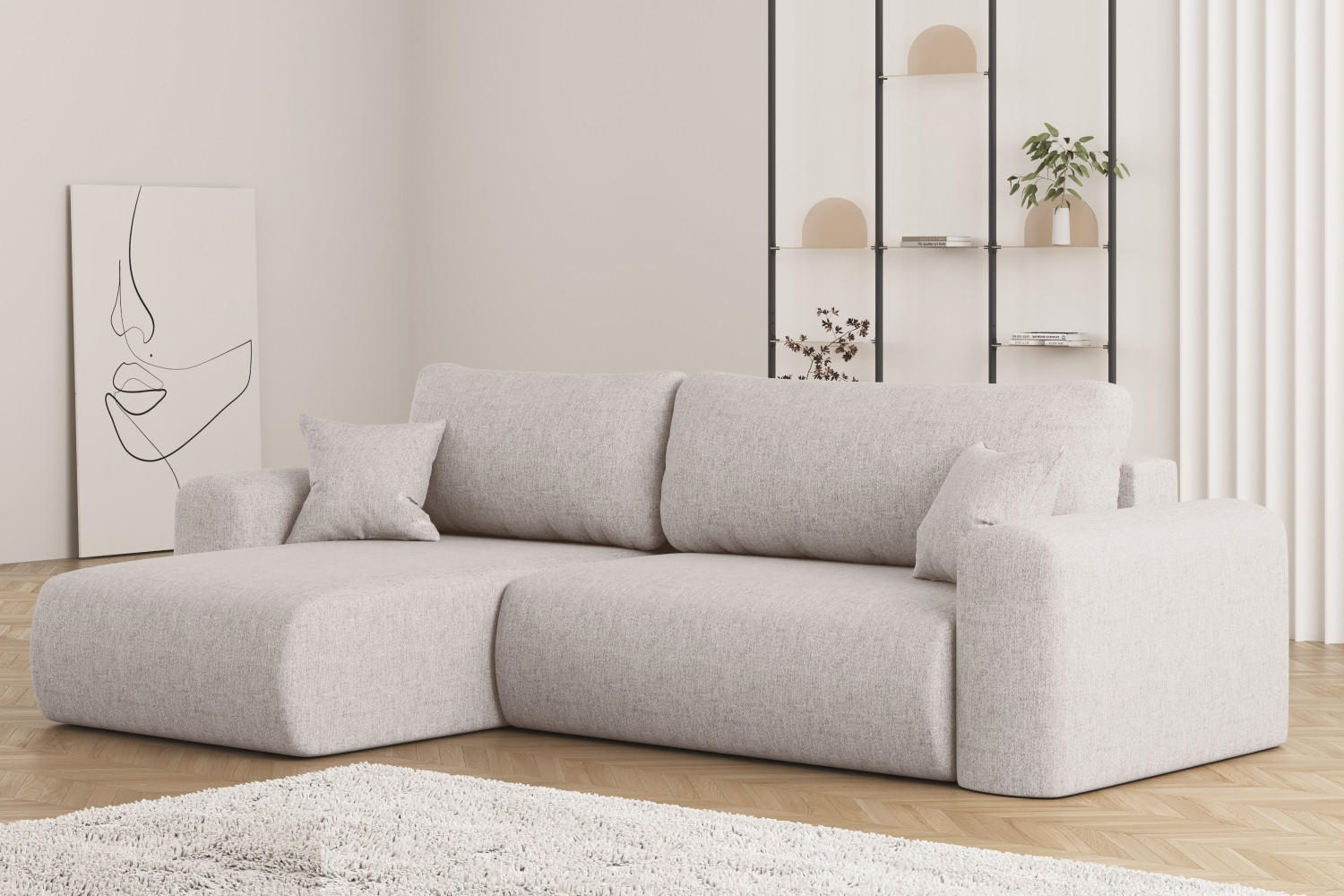 ECKSOFA Mit Schlaffunktion Und Bettkasten L-förmiges Sofa Capri Stoff Verita Links Ecru - Creme, Holz (145/272cm) - Kaiser Möbel