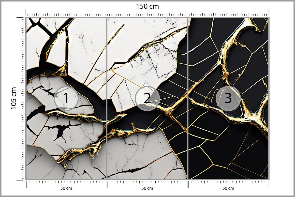 FOTOTAPETER für Badezimmer Abstrakter Marmor Goldene Verzierung 150x105 - Schwarz/Weiß, Papier (150/105cm) - Muralo