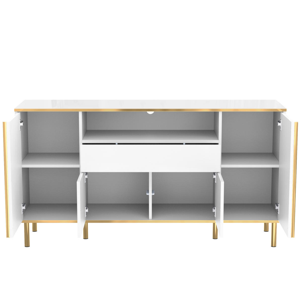 SIDEBOARD 150/40/80 cm in Weiß mit 4 Türen, Schublade und LED-Beleuchtung - Weiß, Holzwerkstoff (150/80/40cm) - Flora Grace