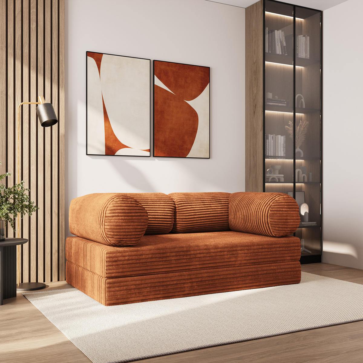 BETTSOFA ALVIO aus Schaumstoff Cordstoff Braun Schlaffunktion - Braun, Textil (170/68/80cm) - MASSENO