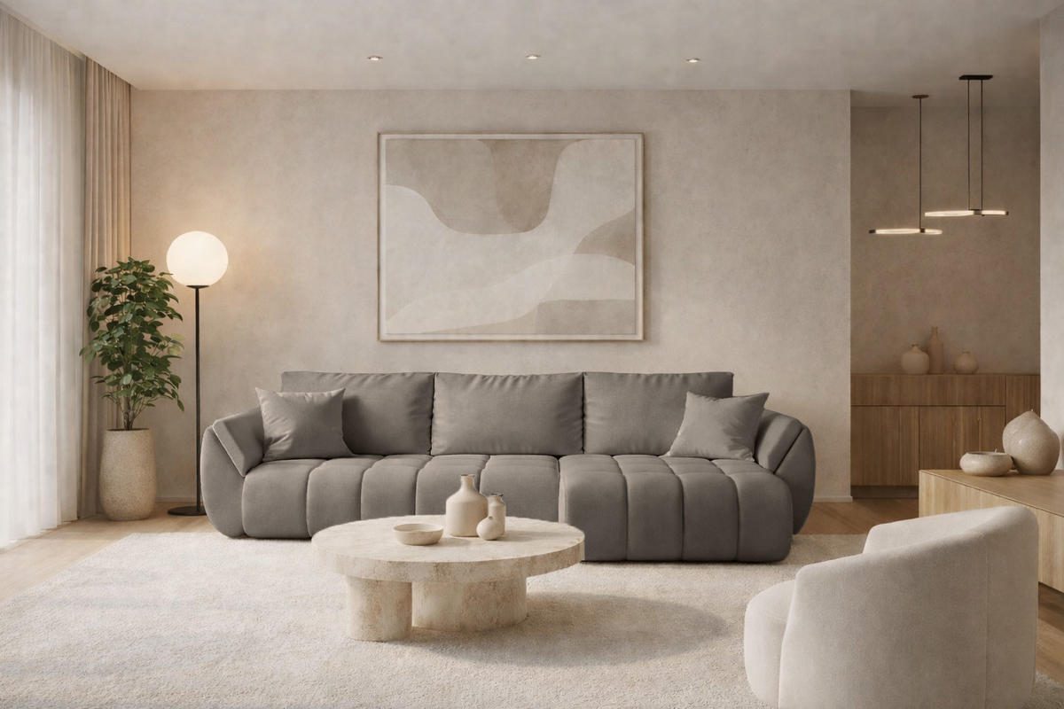 ECKSOFA TOKYO PREMIUM mit Schlaffunktion, Stoff WIND, Braungrau, Rechts - Graubraun, Holz (280/190cm) - Kaiser Möbel