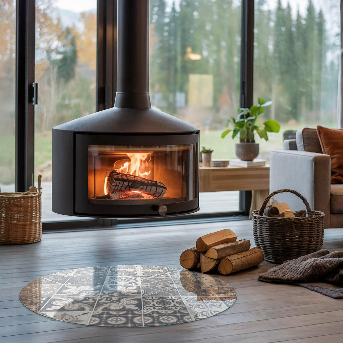 GLASPLATTE für Kamin Ø 90 cm - Grau, Glas (90/90/0.4cm) - TULUP