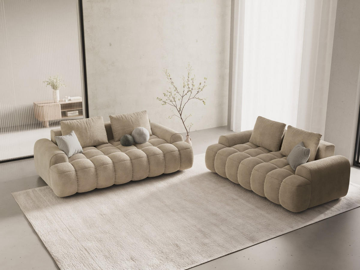 SOFA Linz aus Samt leichtes beige 3 Sitzplätze - Creme, Textil (100/84/200cm) - Cosmopolitan Design