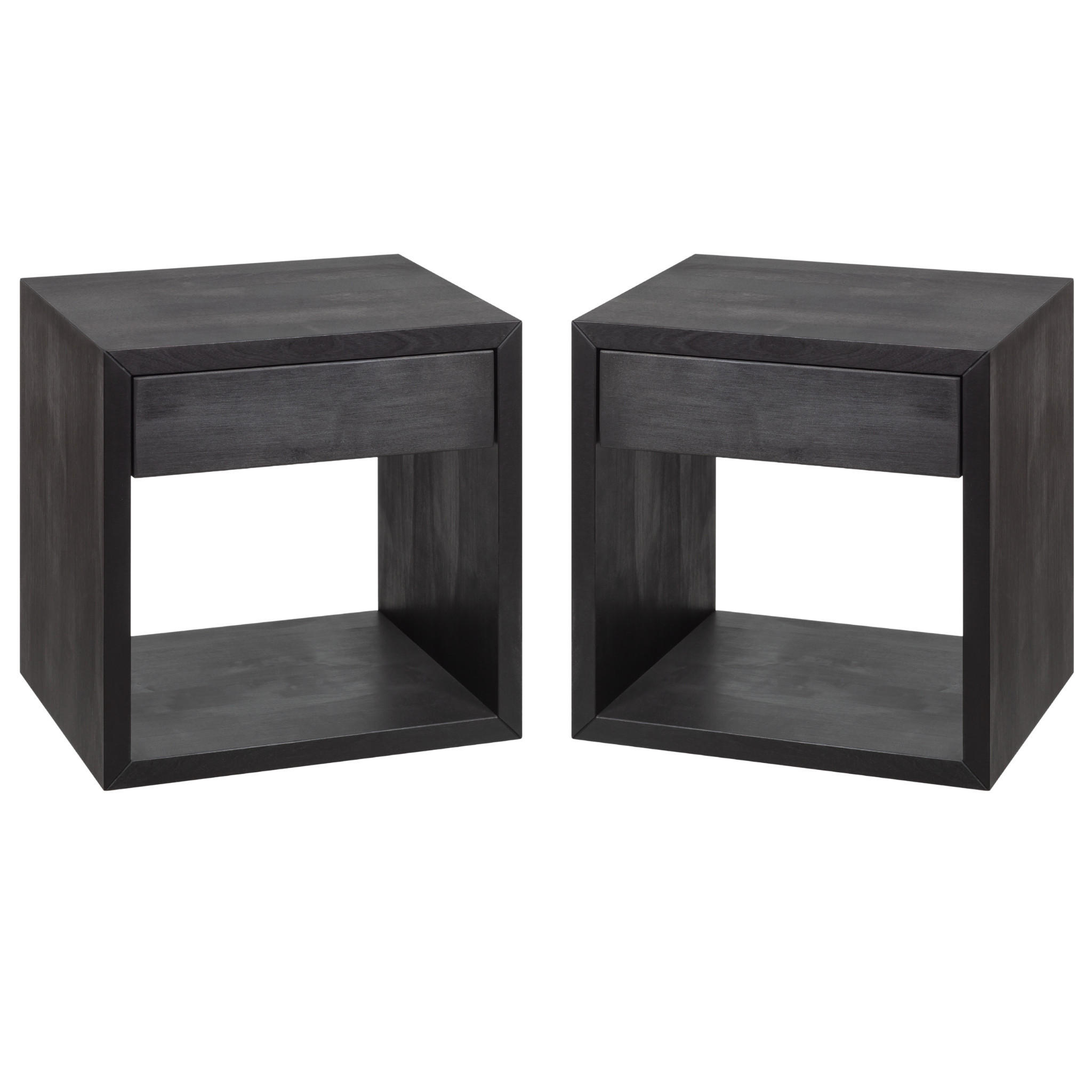 NACHTTISCH Hugo 2er Set, schwarze Birke, 30/39/39 cm - Schwarz, Holz (39/39/30cm) - WOODEK