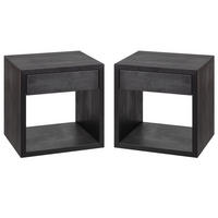 NACHTTISCH Hugo 2er Set, schwarze Birke, 30/39/39 cm - Schwarz, Holz (39/39/30cm) - WOODEK