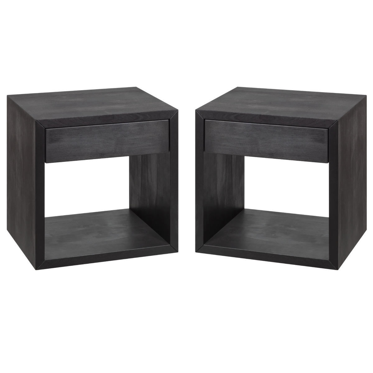 NACHTTISCH Hugo 2er Set, schwarze Birke, 30/39/39 cm - Schwarz, Holz (39/39/30cm) - WOODEK