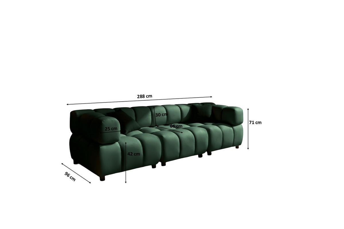 SOFA 4-Sitzer Modular, Couch, Veloursstoff Bluvel, Grün, Bolla - Grün, Holz (192/71/96cm) - Kaiser Möbel