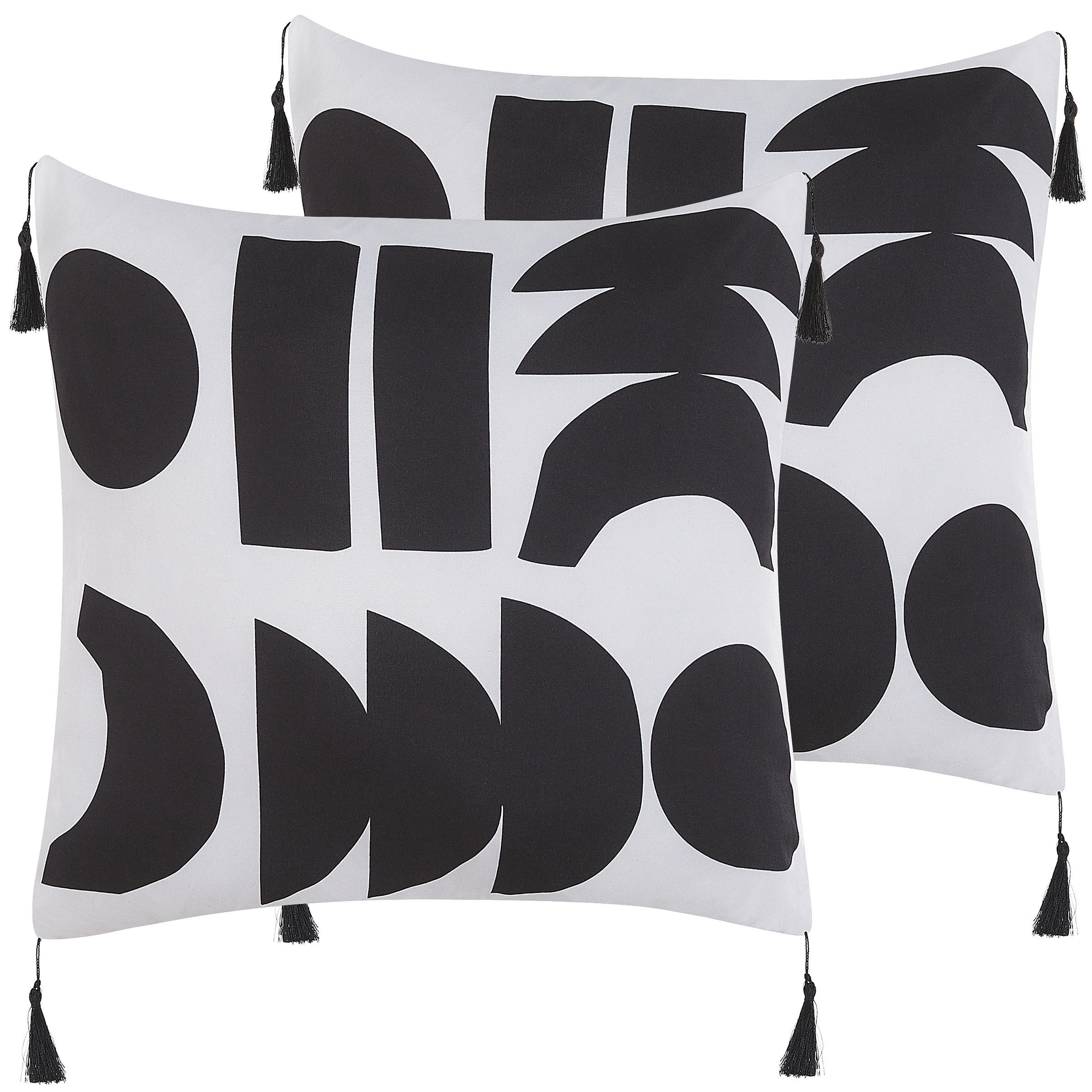 DEKOKISSEN 2er-Set Schwarz-Weiß 45/45 cm Liriope - Schwarz/Weiß, Textil (45/45cm) - Beliani