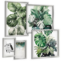 BILDER SET 5er Set - 50x50 cm & 20x30 cm & 40x60 cm Silberner Rahmen - Grüne Weinblätter - Silberfarben, Kunststoff (40/60cm) - TULUP