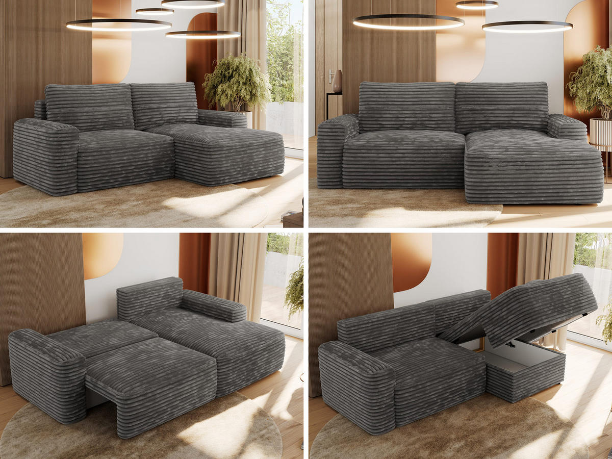 ECKSOFA BELLUNO L Dunkelgrau Cord - Rechts - Dunkelgrau/Schwarz, Textil (233/144cm) - MKS