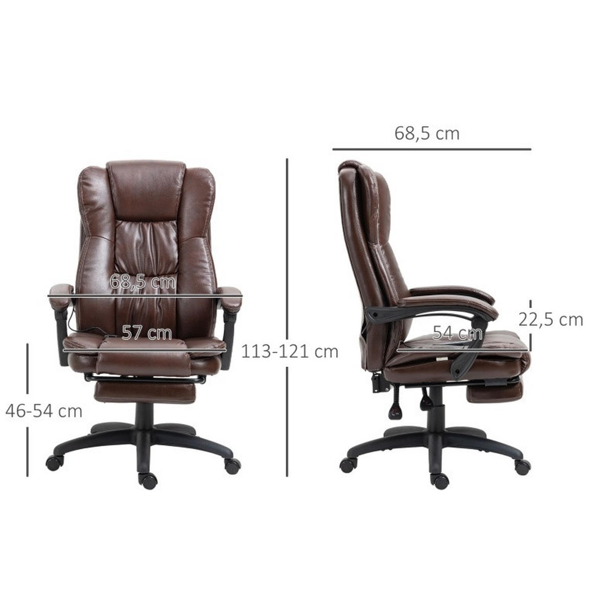 DREHSTUHL 68,5/68,5/113-121 cm, Massagefunktion, Kunstleder, braun - Braun, Kunststoff (68.5/121/68.5cm) - Redom