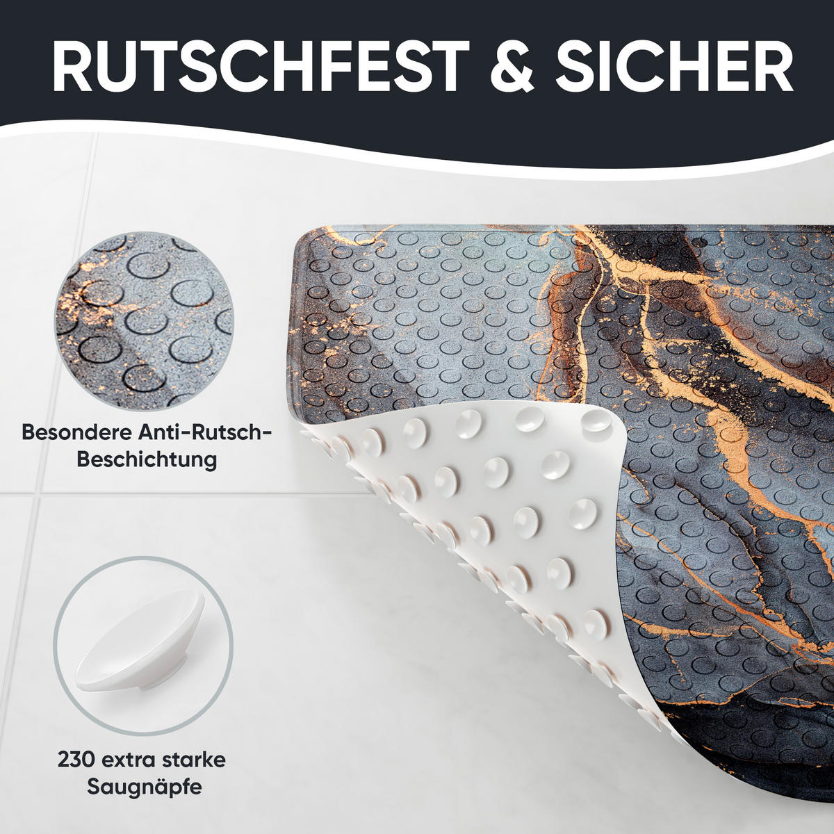 BADEMATTE Marmor Abstrakt - Grau, Kunststoff (53/53cm) - Sanilo