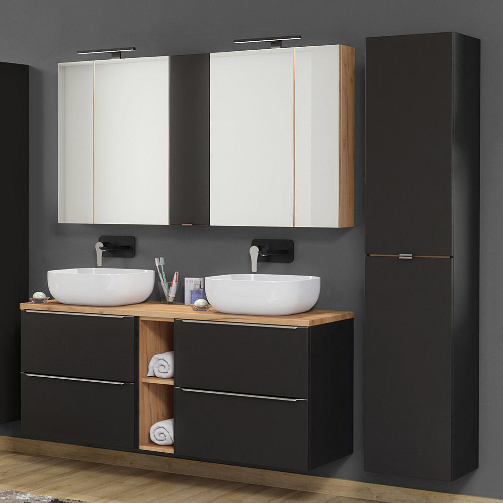 BADMÖBEL-SET 3-TLG. Toskana-56 - Anthrazit, Holzwerkstoff (195/190/46cm) - Lomado