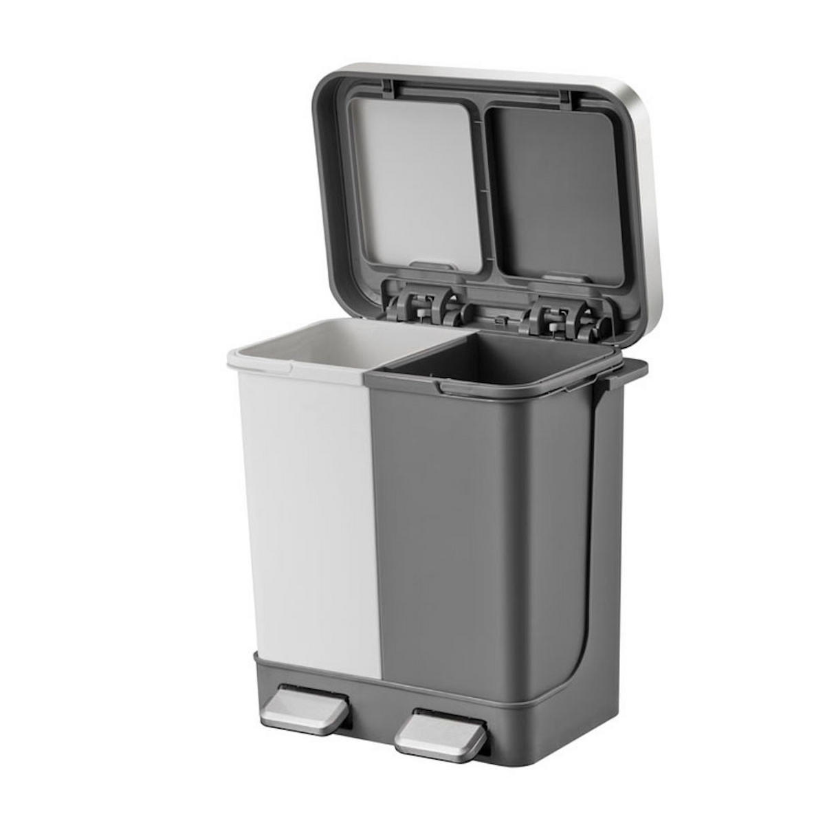 MÜLLEIMER Mit Soft Close Deckel 20 Liter 2 Kunststoff Innenbehälter Weiß&Grau - Grau, Metall (39.5/40.1/29.6cm) - PROREGAL