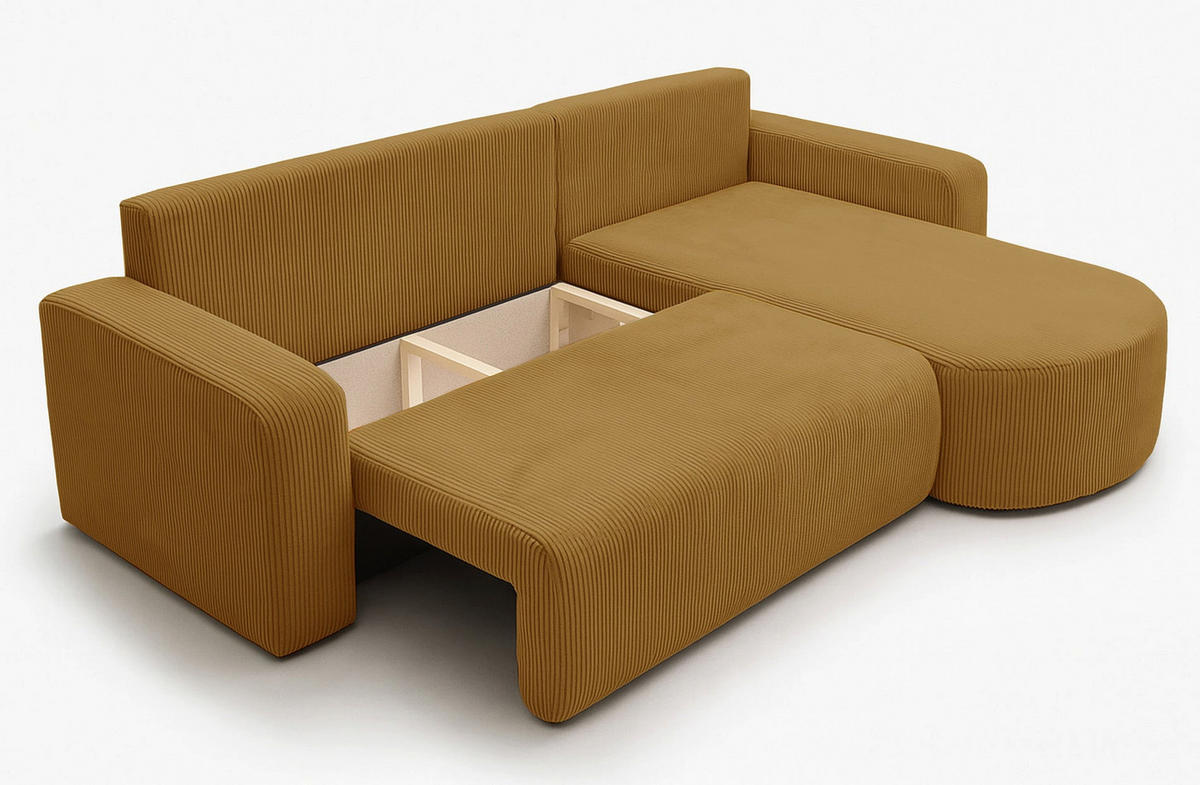 ECKSOFA TEEO Cord Senf 170 cm L-Form beidseitig - Currygelb/Schwarz, Kunststoff/Textil (170/275cm) - Homebook