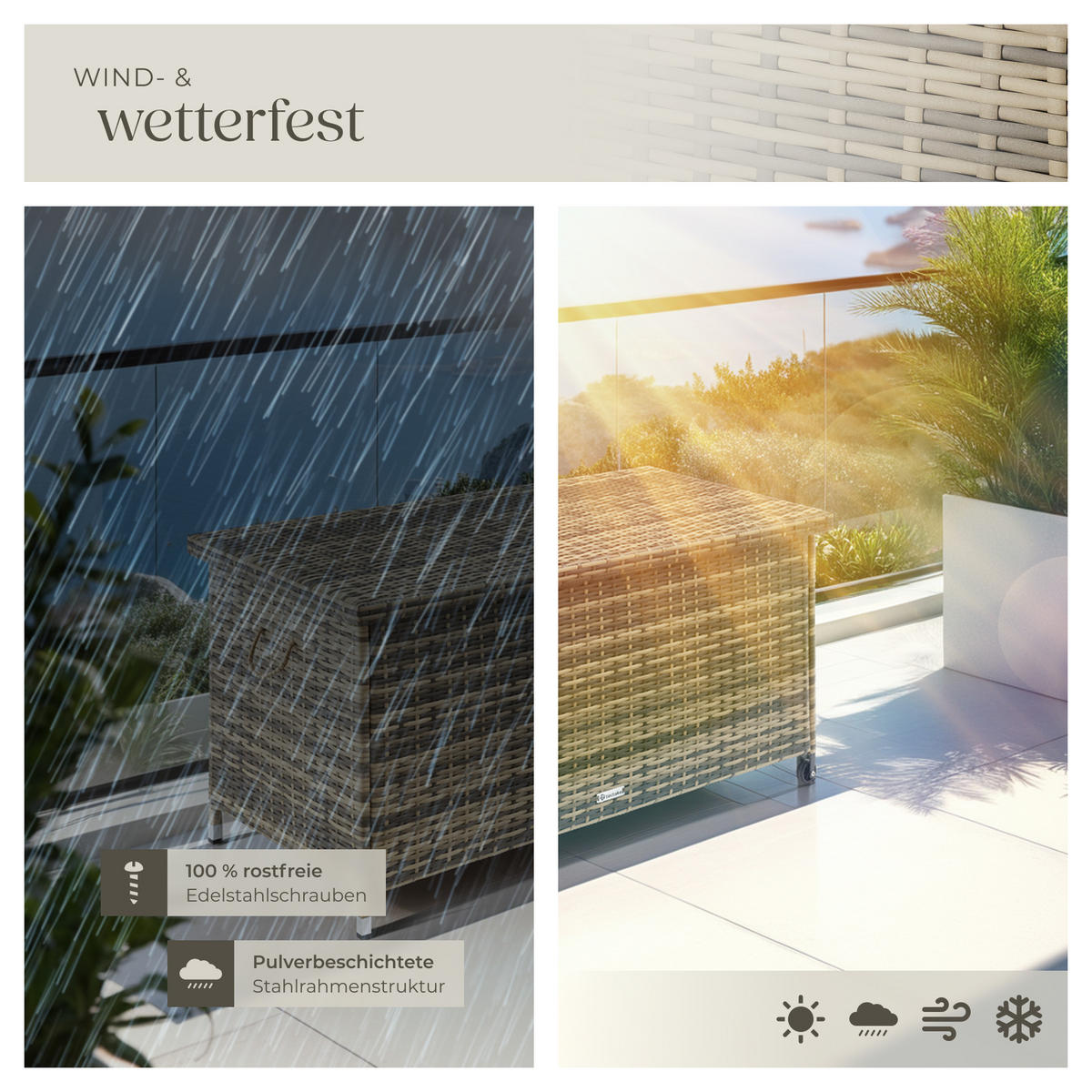 AUFLAGENBOX Kiruna, 121 x 56 x 60 cm, natur - Naturfarben, Kunststoff (56/60/121cm) - tectake