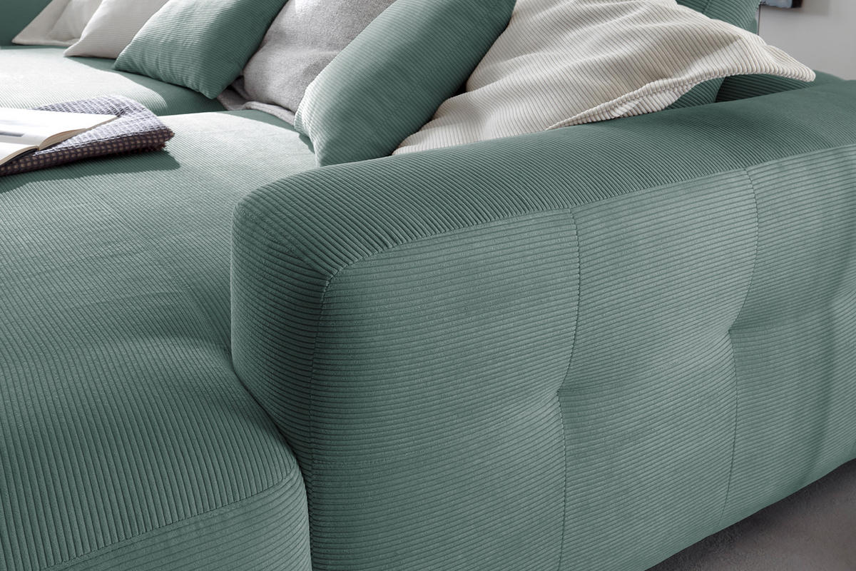 BIG SOFA MIKA Grün Cord - Türkis/Schwarz, Kunststoff/Textil (300/86/167cm) - KAWOLA