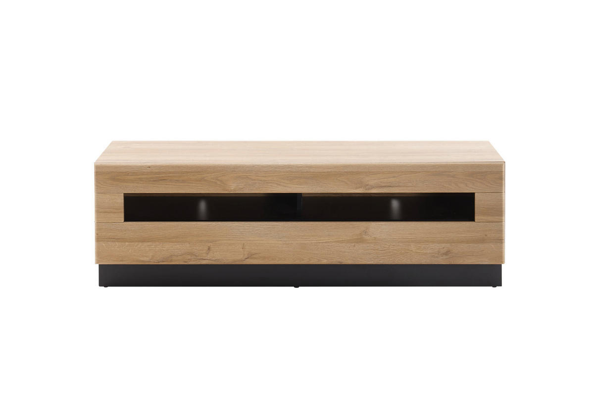 LOWBOARD M14 Schwarz Hochglanz & Grandson Oak hell 140/46/48 cm breit - Eichefarben, Holzwerkstoff (140/46/48cm) - Livojo