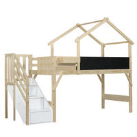 ETAGENBETT Kinder 90x200 mit Graffiti-Tafel, Dachdesign und Stauraumtreppe, Kindermöbel, weiß-natur - Naturfarben, Holz (90/200cm) - Luhomfu