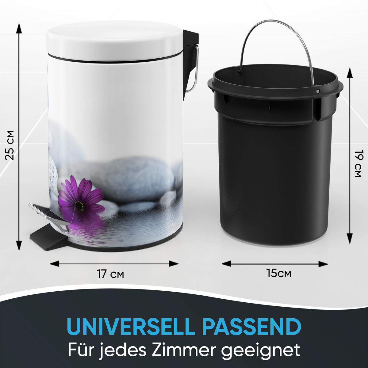 KOSMETIKEIMER Energy Stones - Violett/Schwarz, Kunststoff/Metall (17/25/25cm) - Sanilo