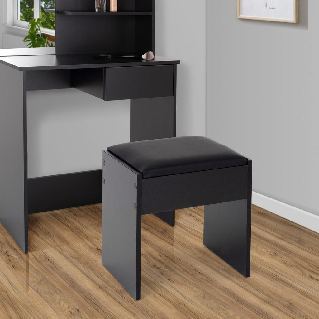Thumbnail - ECD-Germany Schminkhocker, Schwarz, Holzwerkstoff, 29.5x43x40 cm, Wohnzimmer, Hocker, Sitzhocker