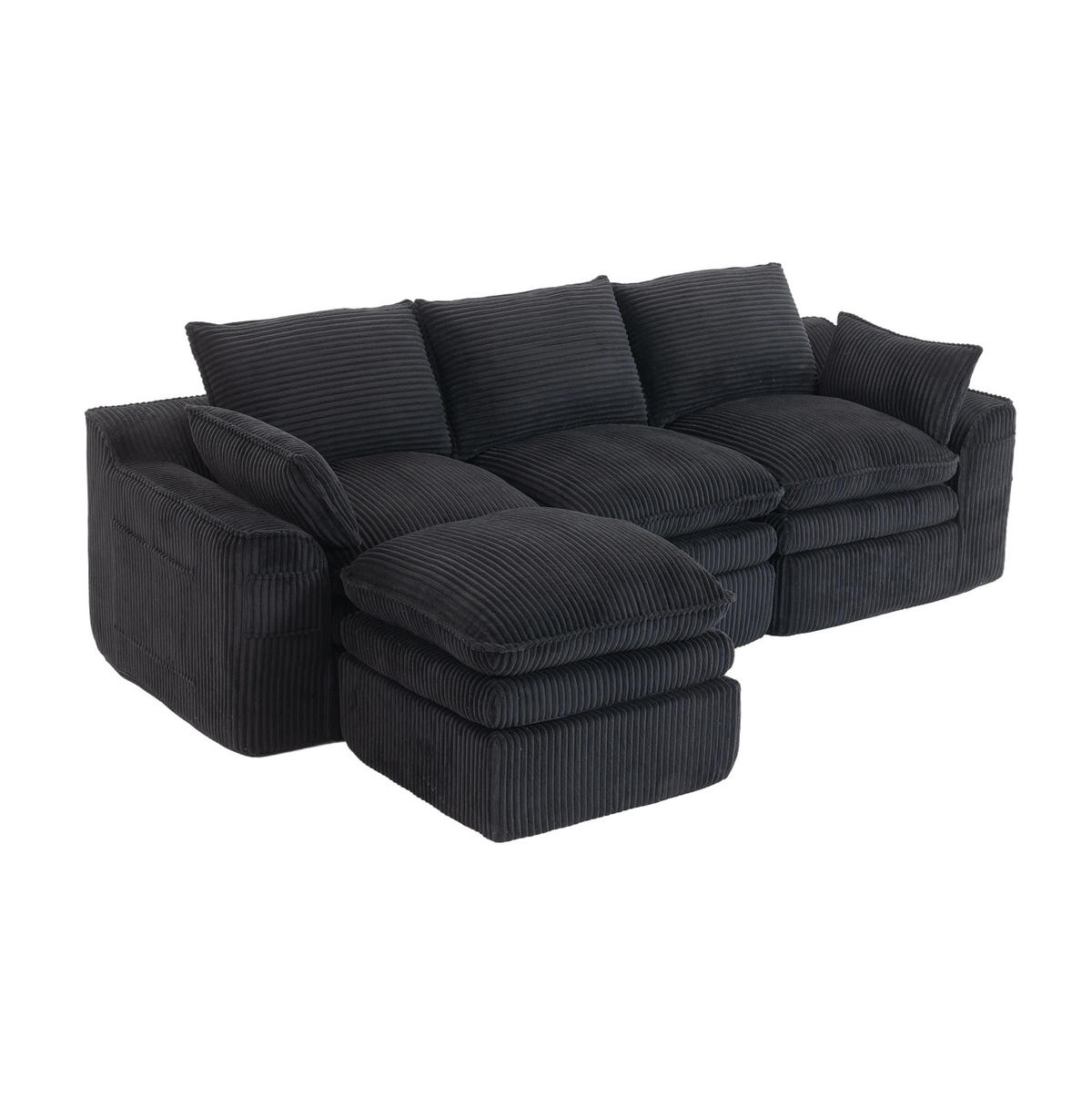 3-STIZER Sofa 263/167/85 cm frei kombinierbar mit Hocker, Seitentaschen und Kissen, Schwarz - Schwarz, Textil (263/85/167cm) - Redom