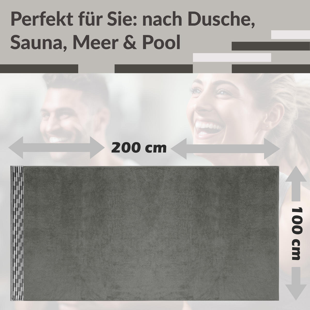 BADETUCH Lugano Dunkelgrau 100x200 cm - Dunkelgrau, Textil (100/200cm) - Lashuma