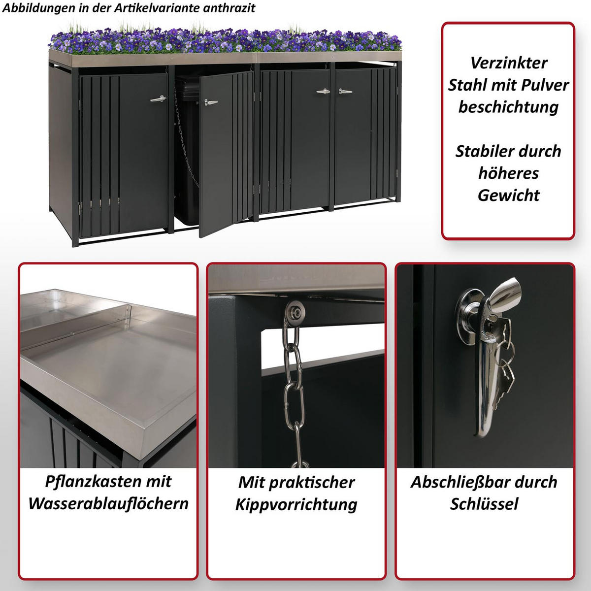 MÜLLTONNENVERKLEIDUNG Anthrazit, Dunkelbraun - Anthrazit/Dunkelbraun, Metall (260/125/84cm) - MCW