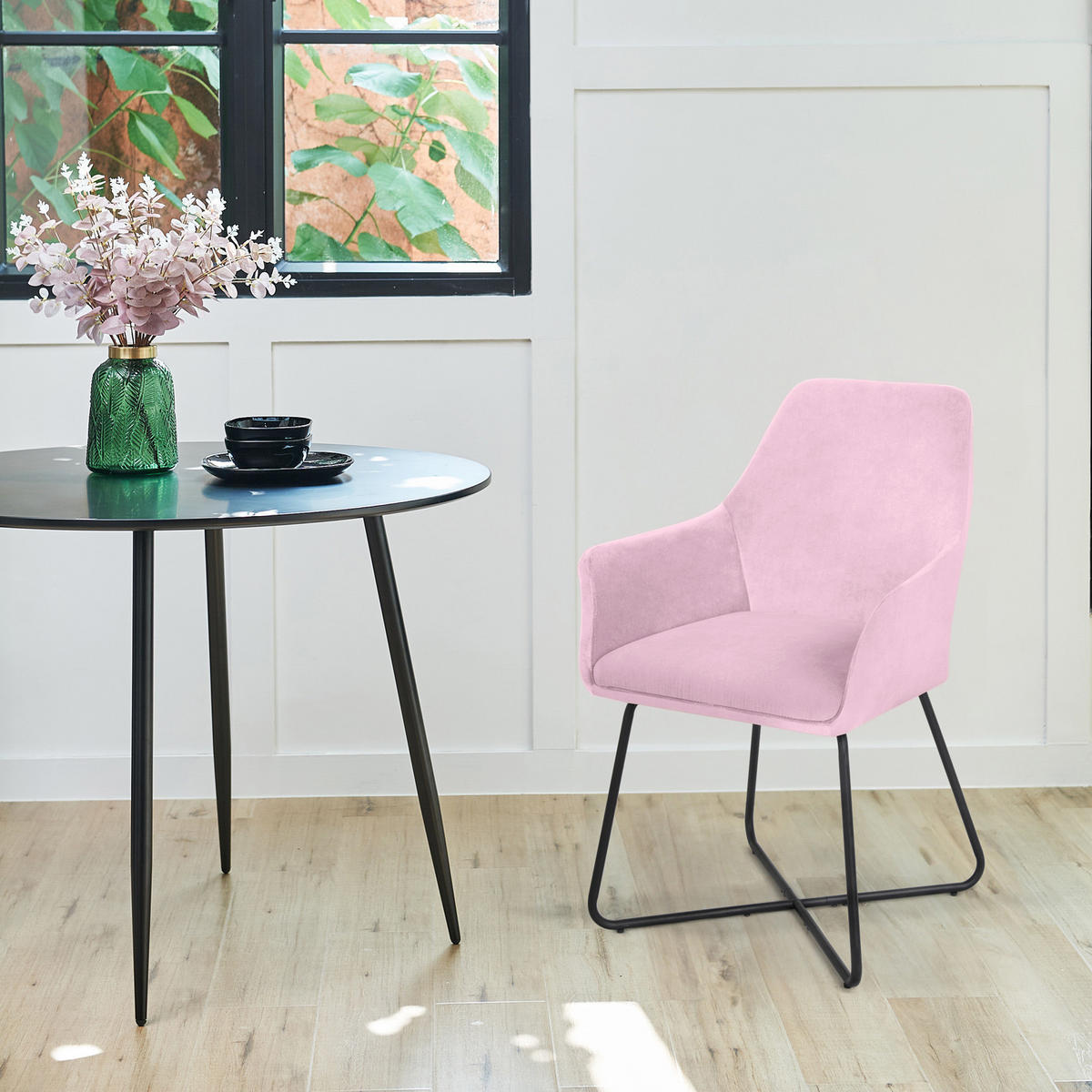 ESSZIMMERSTUHL JOSIE Dining 2er Set Samt Rosa - Pink/Schwarz, Textil (59/88/58cm) - SVITA