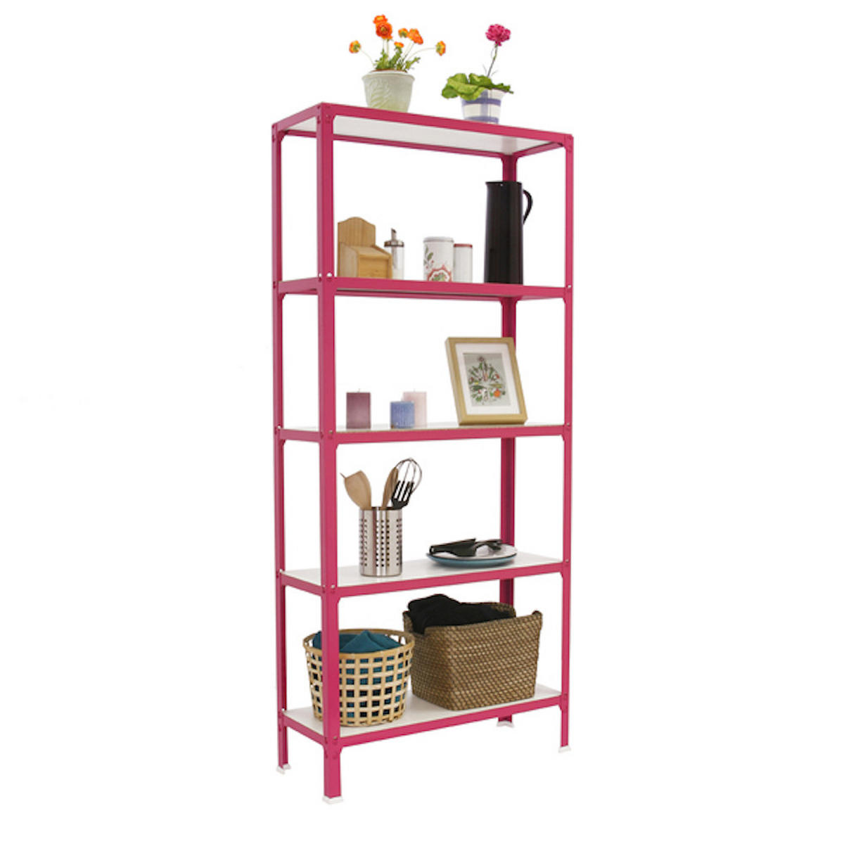 WOHNREGAL LIVING KOALA WOOD mit 5 Fachböden | HxBxT 180x100x30cm | Fachlast 150kg | Rosa/Weiß - Rosa, Metall (100/180/30cm) - PROREGAL
