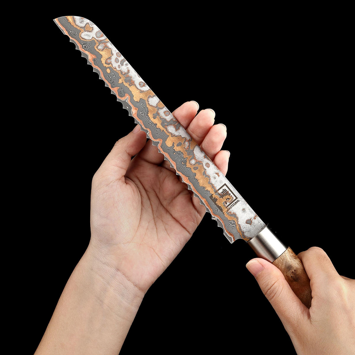 BROTMESSER 20 cm WELLENSCHLIFF - Ahornfarben, Holz/Metall (34cm) - Zayiko