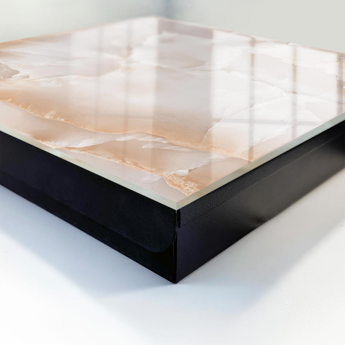 SCHLÜSSELBOX Schwarz 30x30 cm- Türöffnung nach rechts - Ein subtiler Stein - Beige, Metall (30/30/5cm) - TULUP