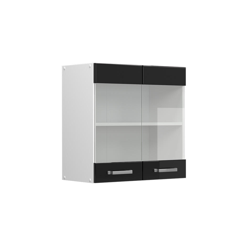 Vicco UNIVERZÁLNÍ NÁSTĚNNÁ SKŘÍŇKA R-Line Černý vysoký lesk 60 cm se skleněnými dvířky