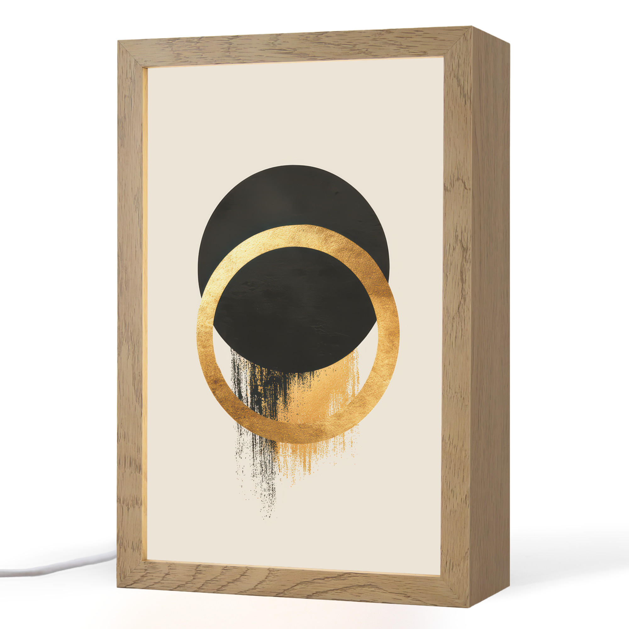 TISCHLEUCHTE Abstraktes Design - Schwarzer Kreis - Farbflecken 20x30 cm - Bernsteinfarben, Holzwerkstoff (8/20/30cm) - OnlyWow