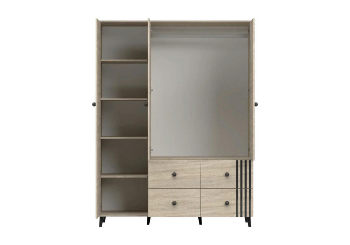 DREHTÜRENSCHRANK - FORTEN 3D4S (Sonoma + Schwarz) - Sonoma Eiche, Holzwerkstoff/Metall (150/201/55cm) - Möblo