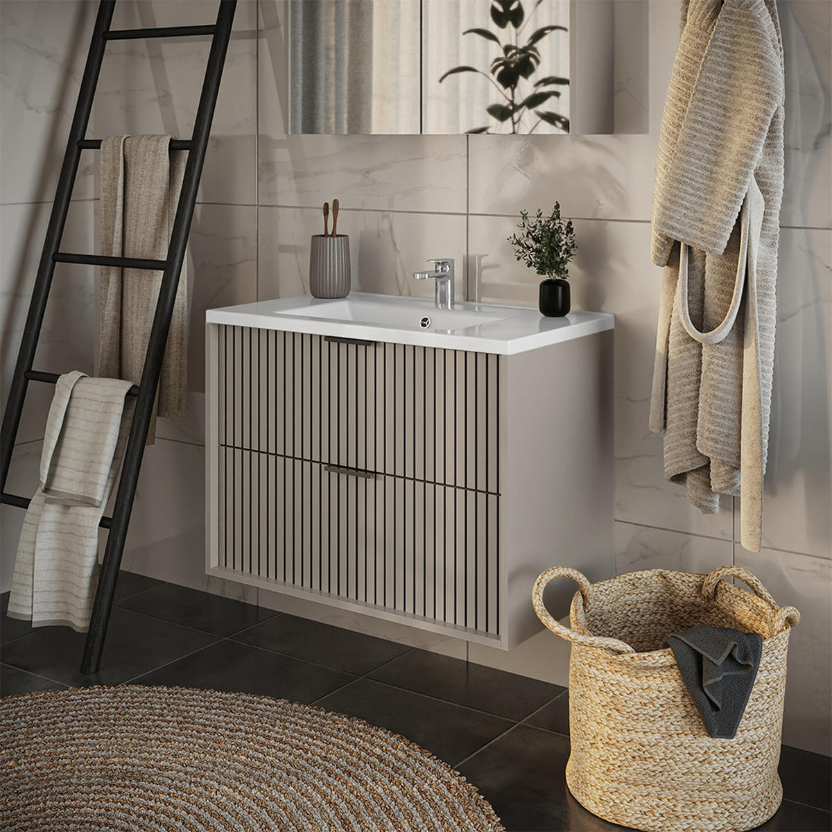 WASCHTISCHUNTERSCHRANK Ruford Cashmere mit Waschbecken - Kaschmir, Holzwerkstoff (80/57/45cm) - Vicco